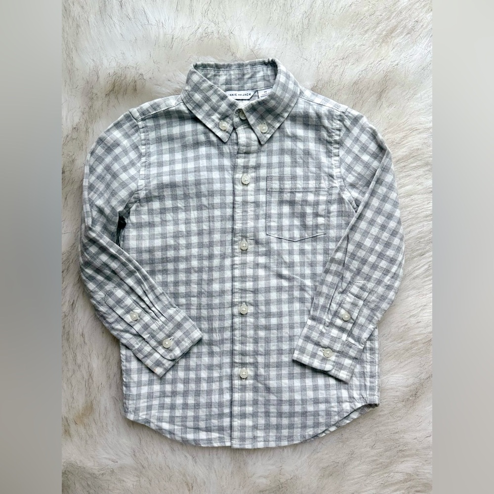Janie and Jack Gray & White Plaid Button-Down Shirt